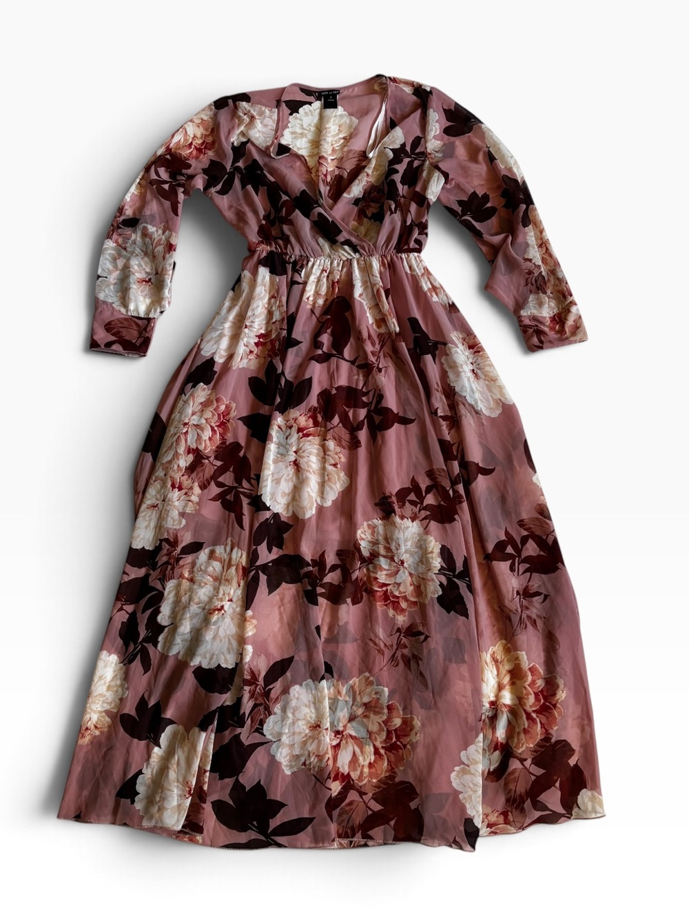 Kate & Lily Pink Floral Long Sleeve Flowy Maxi Dress - 6